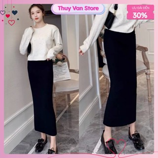 #003 Chân váy len dệt kim, len lỳ dày dặn dài 90cm dáng dài maxi có xẻ tà hàng Quảng Châu