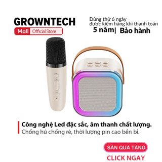 Loa karaoke mini K2 đèn led bluetooth du lịch GrownTech tặng kèm mic không dây cầm tay