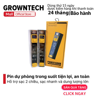 Pin dự phòng trong suốt TH137 GrownTech 20000mah hiển thị phần trăm pin tiện lợi, an toàn