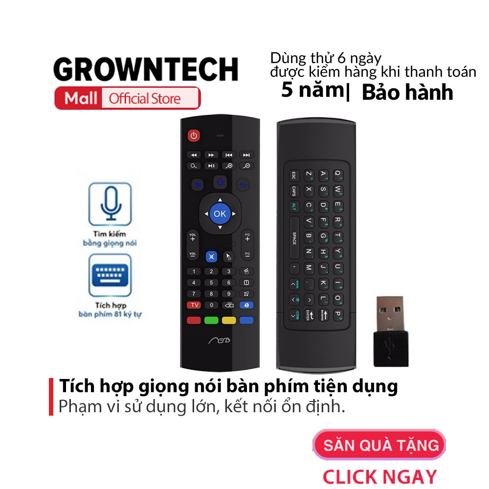 Bàn phím chuột bay Growntech KM900, bàn phím không dây, có chức năng điều khiển giọng nói