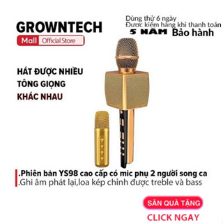 Mic karaoke bluetooth GrownTech cầm tay không dây YS 98 âm bass trầm ấm tích hợp song ca
