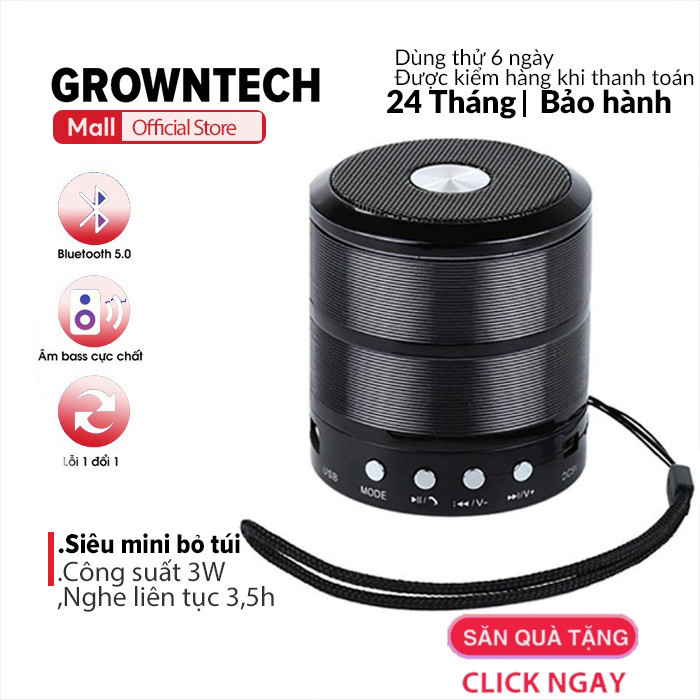 Loa bluetooth GrownTech mini nghe nhạc Ws 887 có lỗ cắm jack 3.5mm bảo hành 2 năm