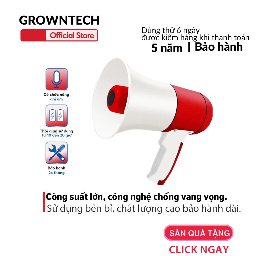  Loa Phóng Thanh 25W GrownTech nghe nhạc công suất lớn chức năng ghi âm Megaphone cầm tay 