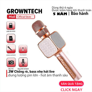 Micro kèm loa bluetooth karaoke GrownTech YS69 bass vang hỗ trợ ghi âm chỉnh tone pin chuẩn 8 tiếng