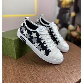  Giày thể thao sneaker nam nữ amiri canvas thêu ngôi sao da hai bên mũi trắng đế cao su non 