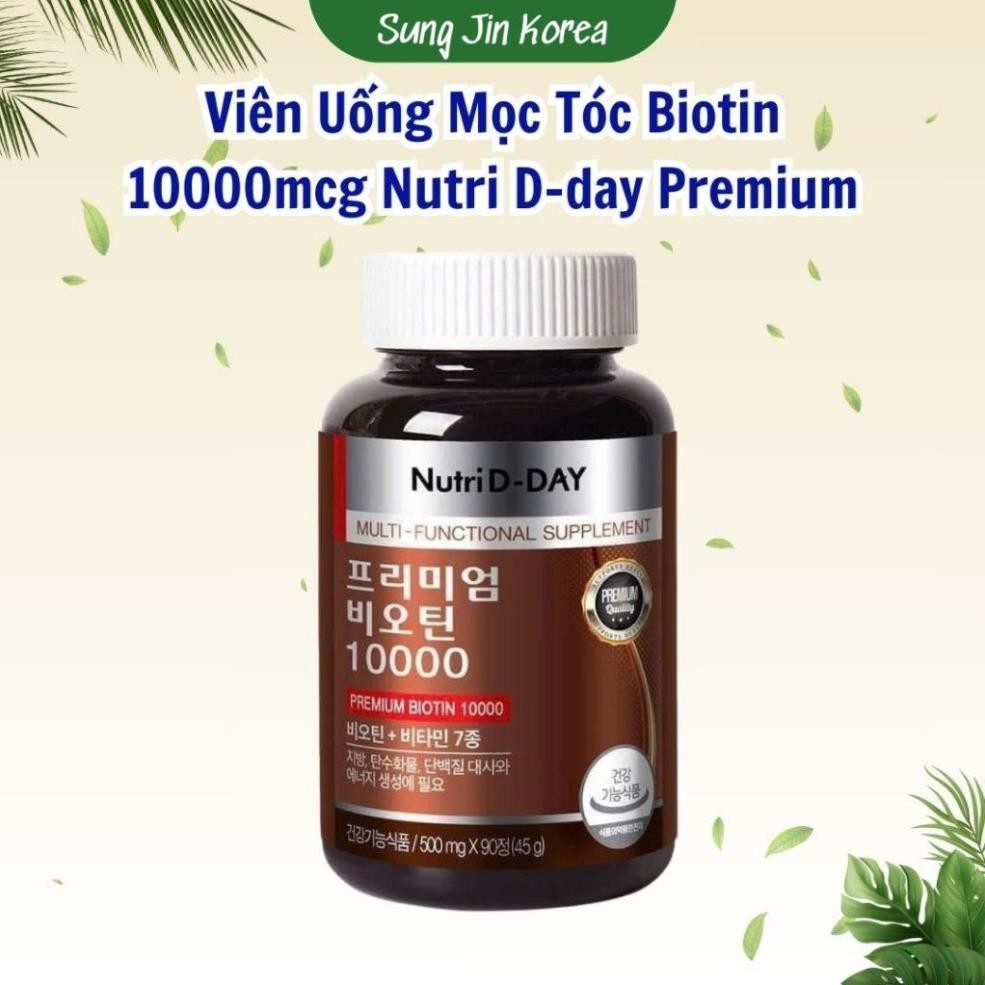 (CHÍNH HÃNG) Viên Uống Hỗ Trợ Mọc Tóc Ngăn Gãy Rụng Tóc Biotin 10000mcg Nutri D-day Premium Hàn Quốc
