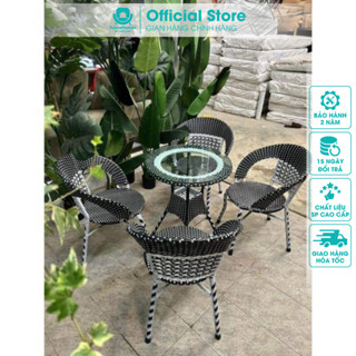 Bộ bàn ghế phòng ăn phòng khách cafe giả mây khung thép sang trọng cao cấp bảo hành 24 tháng / FutureHomes