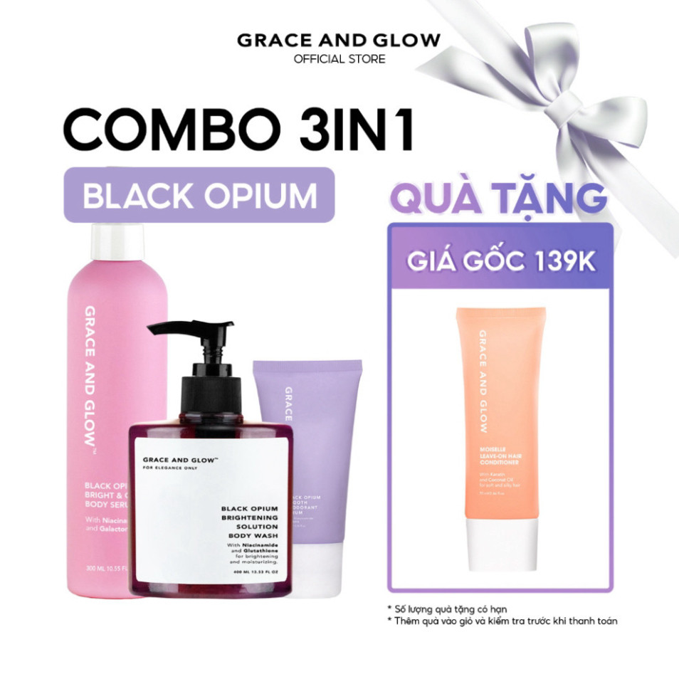 Combo 3 in 1 Black Opium Sữa tắm và Sữa dưỡng thể và Lăn khử mùi Grace and Glow Rosslyn Chính Hãng C