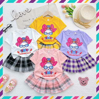 (ĐỒ TẾT CHO BÉ GÁI)set váy xếp ly cho bé gái MẮT KÍNH có quần chip trong từ 10 đến 32kg-vải mềm-SETVAYCARO2