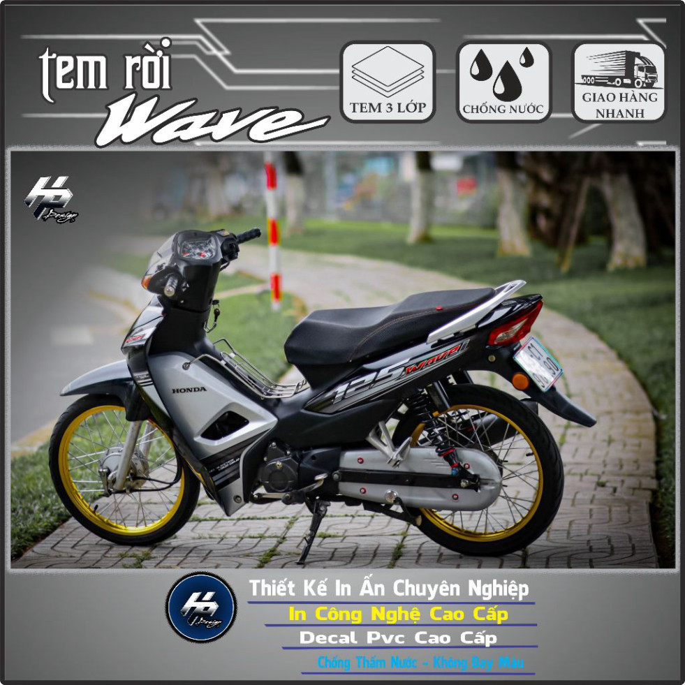 Tem wave i 125 dán cho xe wave 2017 black color bóng chất,mẫu tem rời in decal trắng 3 lớp hông bay 