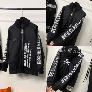 Áo khoác gió có mũ nam nữ thêu logo sắt phối in thêu chữ đầu lâu hai mặt mũ nỉ 2 lớp cho các boy phố