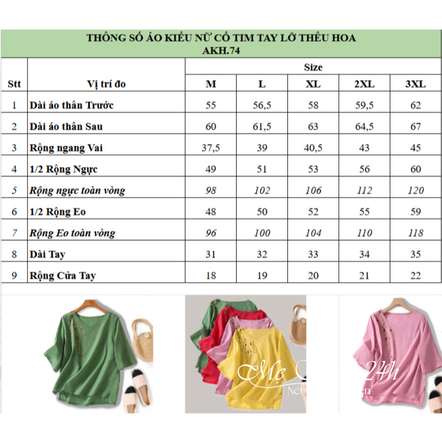 Áo nữ thêu hoa cổ tim tay lỡ tặng Mẹ áo trung niên nữ bigsize chất liệu mềm mát Mẹ Sam 24h AKH.74 | BigBuy360 - bigbuy360.vn