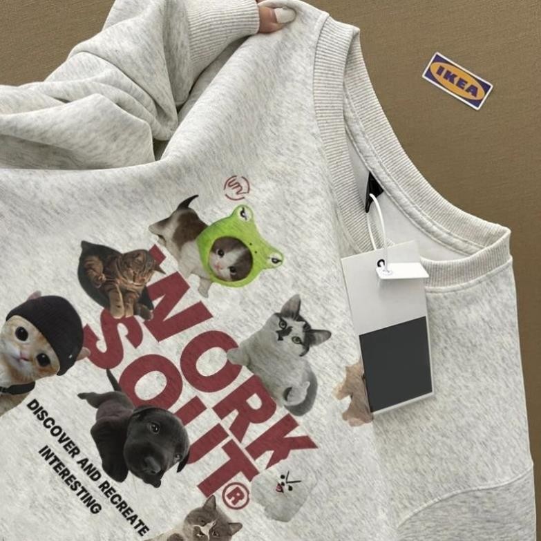 áo nỉ dài tay nữ cổ tròn xám tiêu thu đông local brand áo sweater form rộng hàn quốc MÈO NORY UT