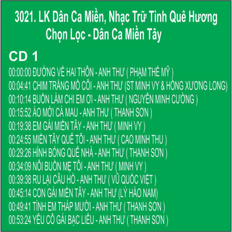 BỘ 2 ĐĨA CD 3021.Duong Ve Hai Thon LK Dan Ca Mien Tay 2021 Nhac Tru Tinh Que Huong Chon Loc Dan Ca M