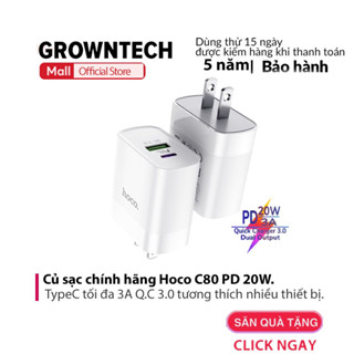  Củ sạc Hoco C80 PD 20W sạc nhanh 2 cổng USB + TypeC tối đa 3A Q.C 3.0 tương thích nhiều thiết bị 