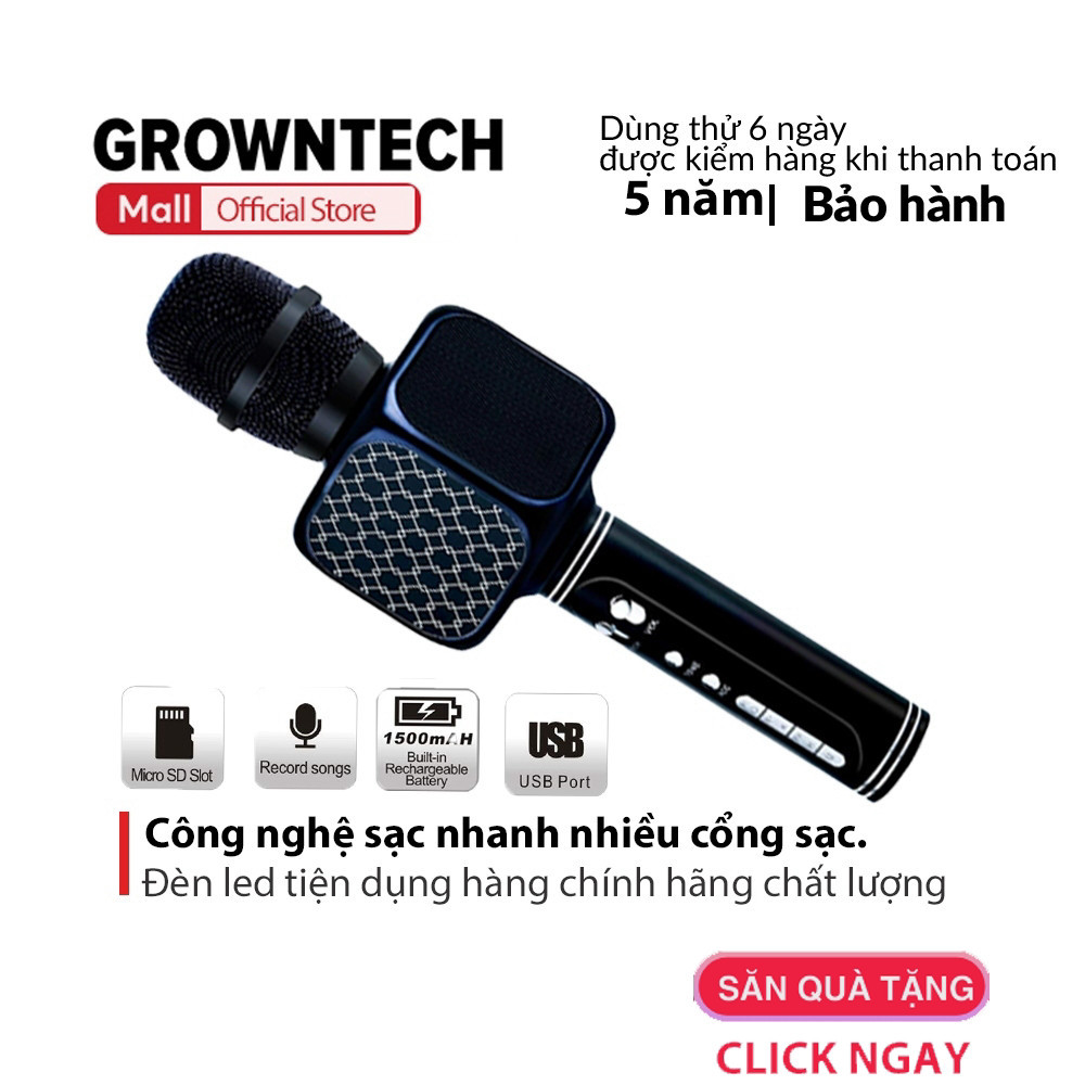 Micro hát không dây kèm loa bluetooth karaoke Growntech YS 69  dòng 2024 bass mạnh hỗ trợ ghi âm
