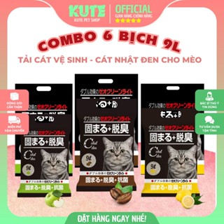 [COMBO 6 TÚI] Tải Cát Vệ Sinh Cho Mèo, Cát Nhật Đen 9L, thấm hút tốt, khử mùi cao, ít bụi, thơm lâu