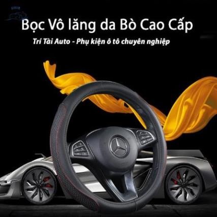 Bọc vô lăng chất liệu da bò thật cao cấp bền bỉ mềm mại đầm chắc tay lái kích thước 38cm