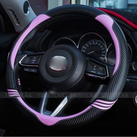 Bọc Vô Lăng da vân carbon Hình Tai Mèo size 38cm Dành cho ô tô 4-16 chỗ, xe bán tải, xe tải nhỏ