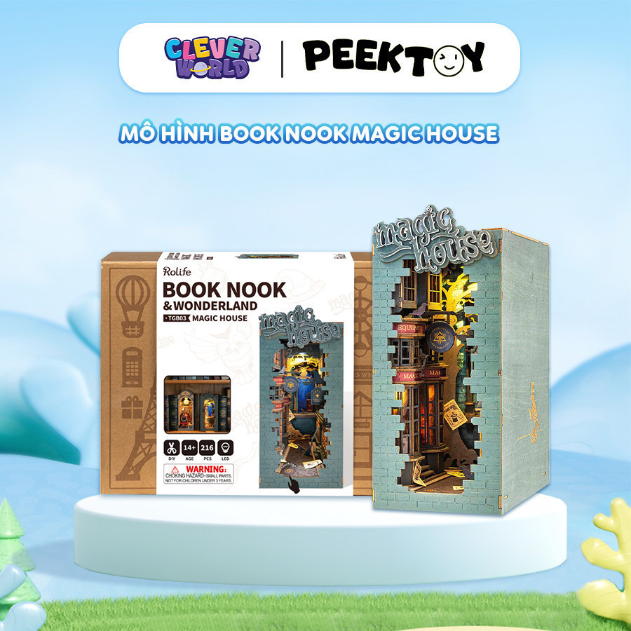 Mô Hình Lắp Ráp Book Nook Robotime Rolife Magic House Có Đèn Led, Mô Hình Nhà Gỗ Clever Box