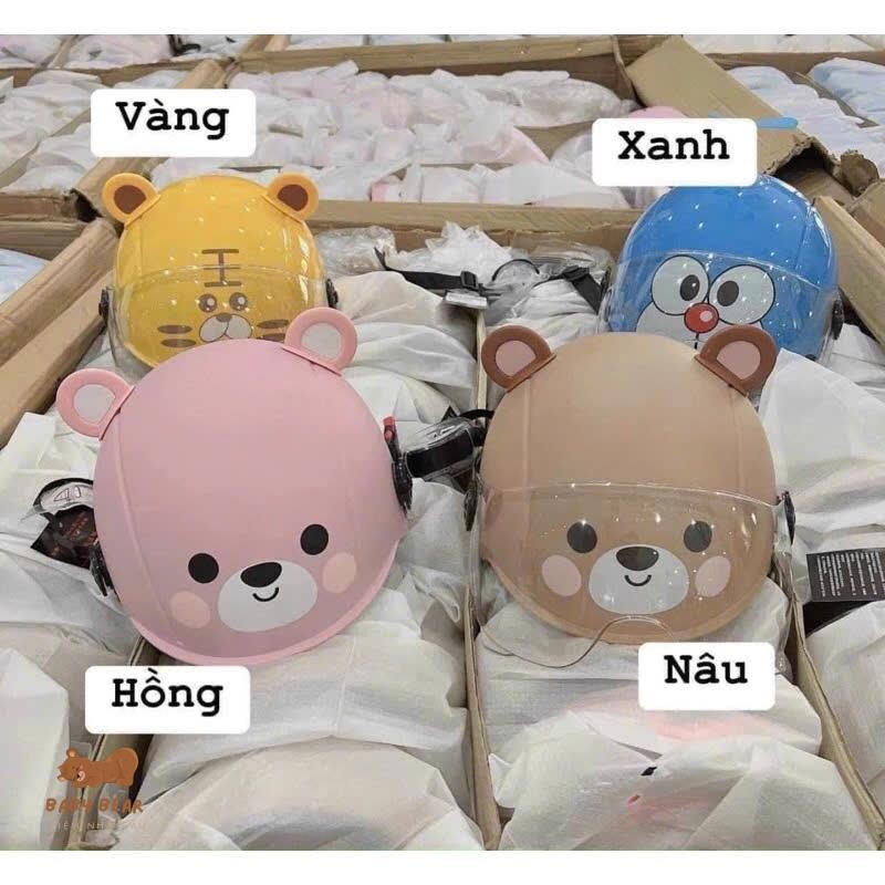 Mũ bảo hiểm hình thỏ gấu bảo vệ cho bé trai bé gái có kính chắn hàng cao cấp loại 1 cho bé 4-12 tuổi