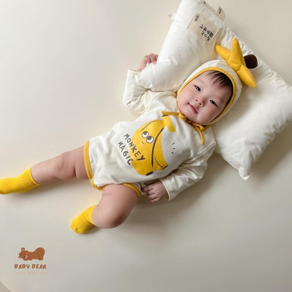 Body suit cover ikii kèm mũ Hình Trái Chuối Phong Cách Hàn Quốc Thời Trang Cho Bé