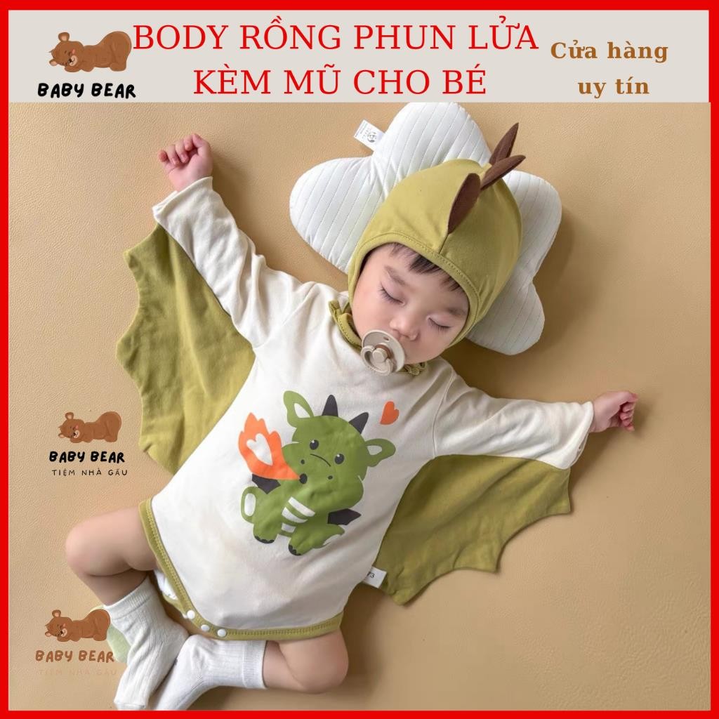 Body rồng con có cánh kèm mũ sừng cho bé cover ikii phong cách Hàn Quốc chất liệu cao cấp