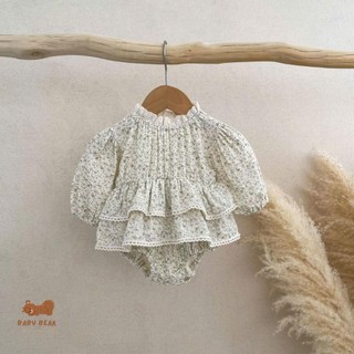 Bộ áo liền quần Jennybebe phối ren bồng ngọt ngào mùa xuân cho bé hàng cao cấp từ 6-13kg