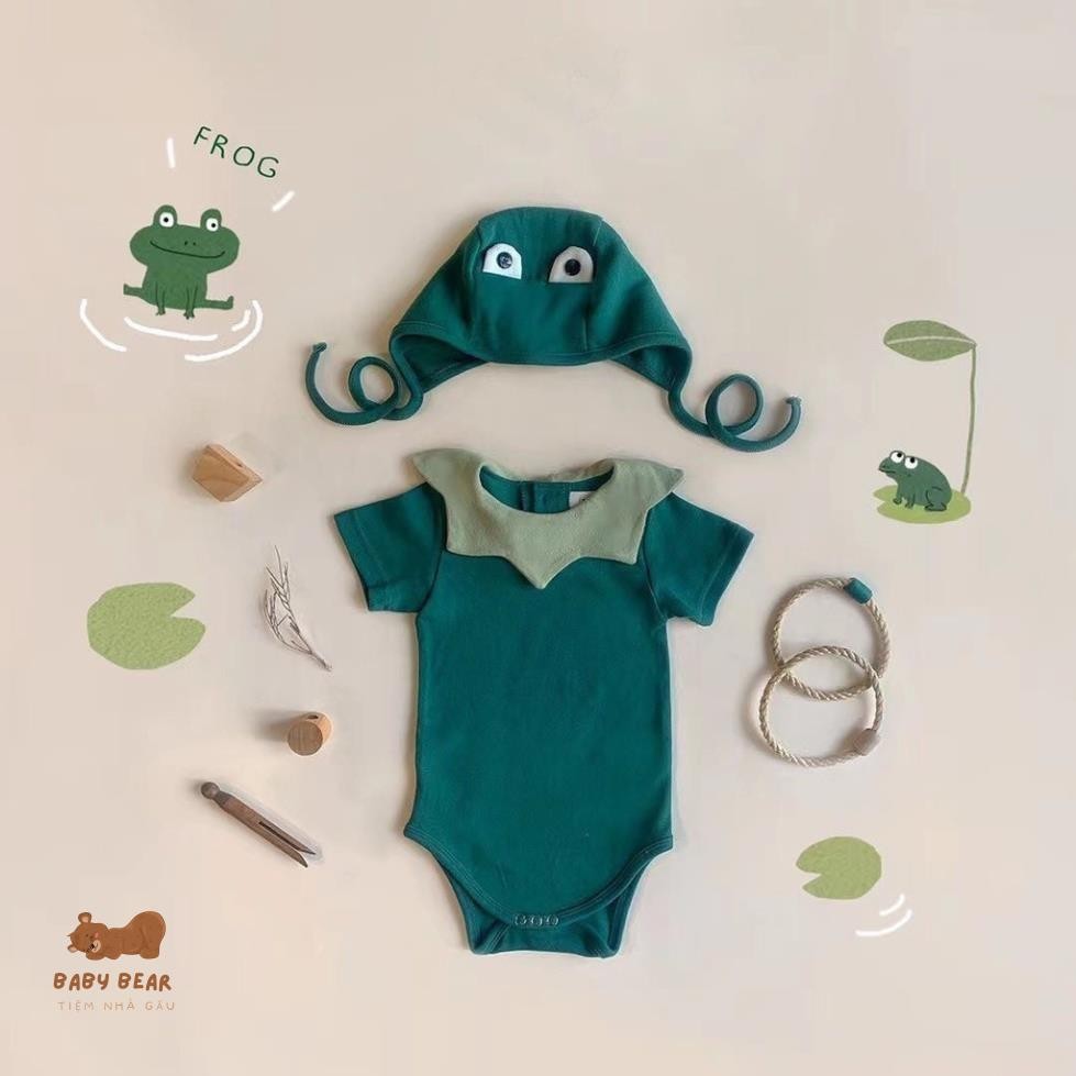 Áo Liền Quần Hình Ếch Dễ Thương Phong Cách ikii Hàn Quốc cho bé diện tiệc đầy tháng thôi nôi