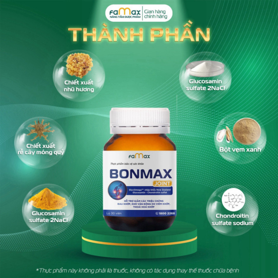 Hộp 30 viên uống hỗ trợ xương khớp BONMAX JOINT - Giúp giảm đau, viêm khớp
