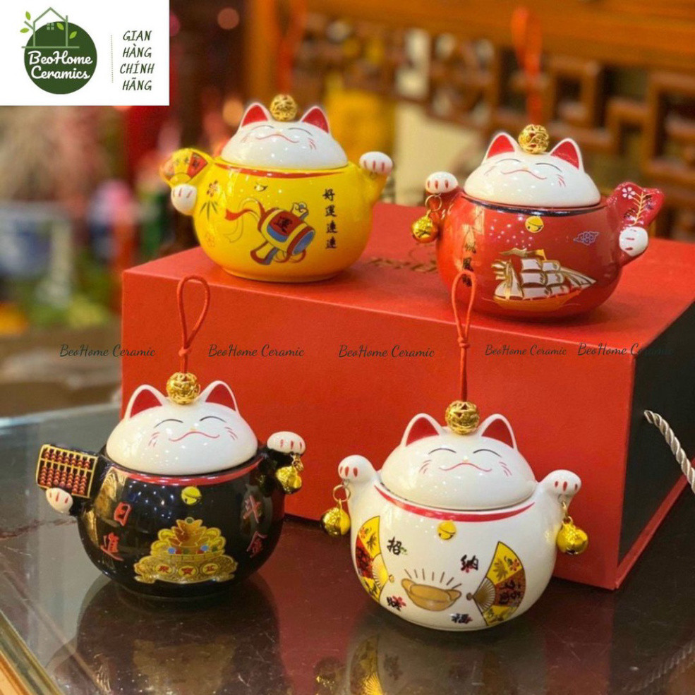 Khay Mứt Hũ Mứt Tết Hũ Trà Đựng Kẹo Bánh Hũ Đa Năng Hũ Mèo Thần Tài May Mắn Gốm Sứ Cao Cấp