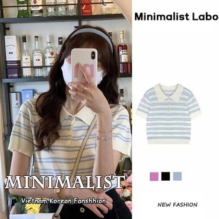 Louis19 Áo Thun POLO Ngắn Tay Form Rộng Họa Tiết Kẻ Sọc Ngọt Ngào