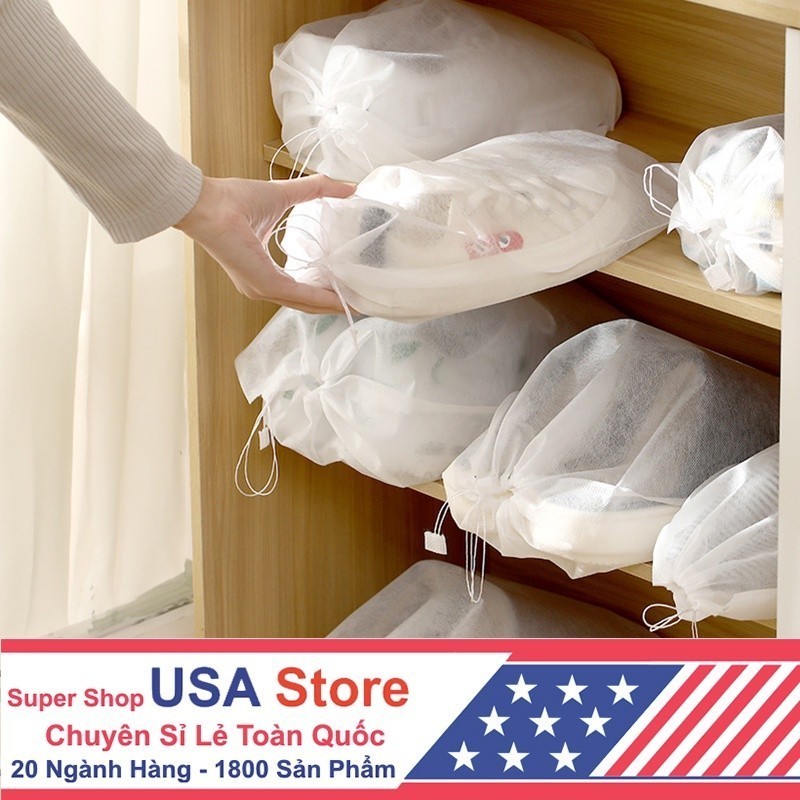 SET 10 Túi Rút Đựng Giày Dép YY88 Trắng Sợi - Đa Năng Vải Không Dệt, Miệng Dây Rút Tiện Lợi