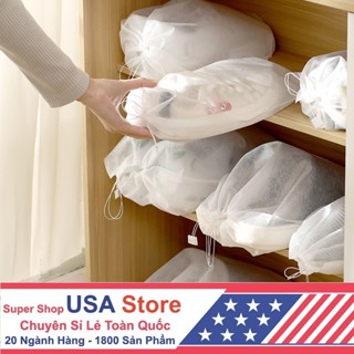 SET 10 Túi Rút Đựng Giày Dép YY88 Trắng Sợi - Đa Năng Vải Không Dệt, Miệng Dây Rút Tiện Lợi