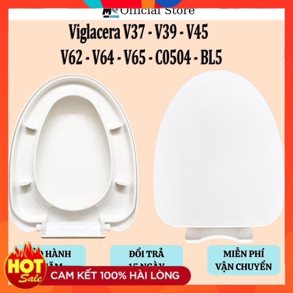 Nắp Bồn Cầu Rơi Êm Cho Viglacera V37 - V39 - V45 - V62 - V64 - V65 - C0504 - BL5 Nhựa Đúc Đặc Cao Cấ