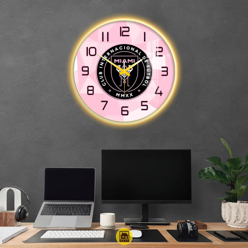1 Đồng Hồ Gắn LED Tròn Tráng Gương Treo Tường CLB Inter Miamia In UV 8K Cao Cấp