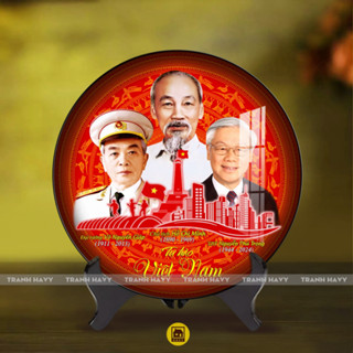 Tranh Mica Tráng Gương Đặt Bàn Kèm Giá Đỡ Bác Hồ Bác Giáp Bác Trọng
