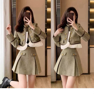 Set Áo Dạ Tweed Dày Dặn Chạy Viền Trắng Kèm Chân Váy  VEROMODA Phong Cách Hàn Quốc Siêu Hot