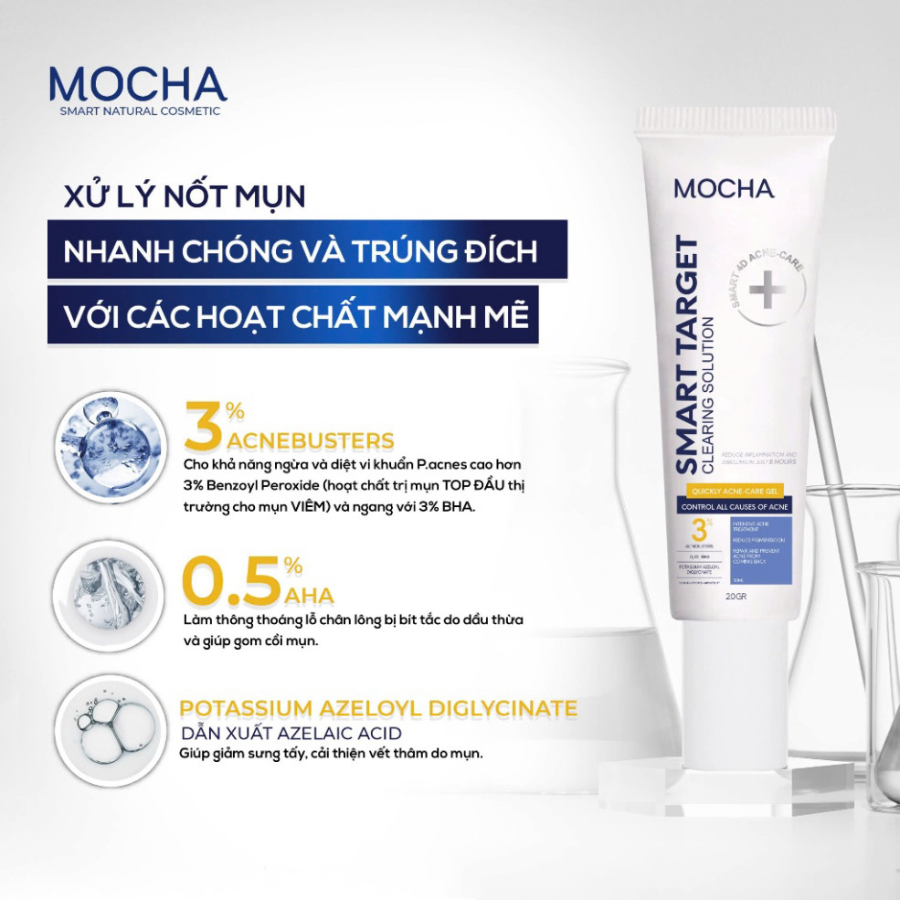 Kem Dưỡng Giảm Mụn Chuyên Sâu Nhanh Sau 8h Mocha Smart Target Clearing Solution, Giảm Sưng Viêm, Hạn Chế Thâm Sẹo