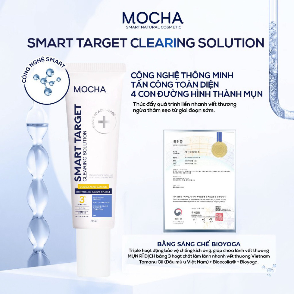 Kem Dưỡng Giảm Mụn Chuyên Sâu Nhanh Sau 8h Mocha Smart Target Clearing Solution, Giảm Sưng Viêm, Hạn Chế Thâm Sẹo