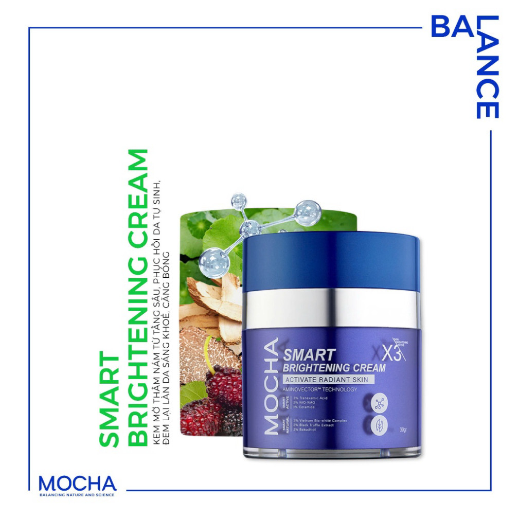 Kem Giảm Sạm Nám Chuyên Sâu Mocha Smart Brightening Cream 30gr Tặng 1 Sữa Rửa Mặt 25ml