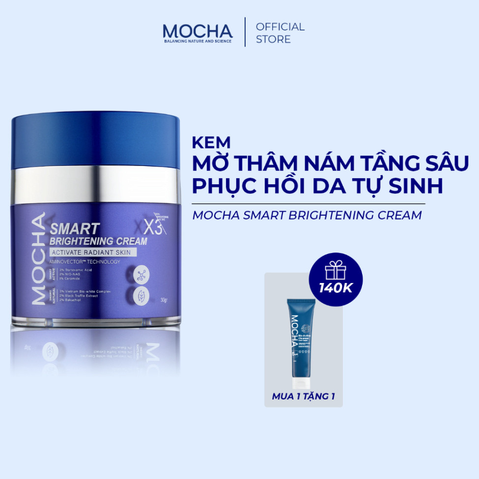 Kem Giảm Sạm Nám Chuyên Sâu Mocha Smart Brightening Cream 30gr Tặng 1 Sữa Rửa Mặt 25ml