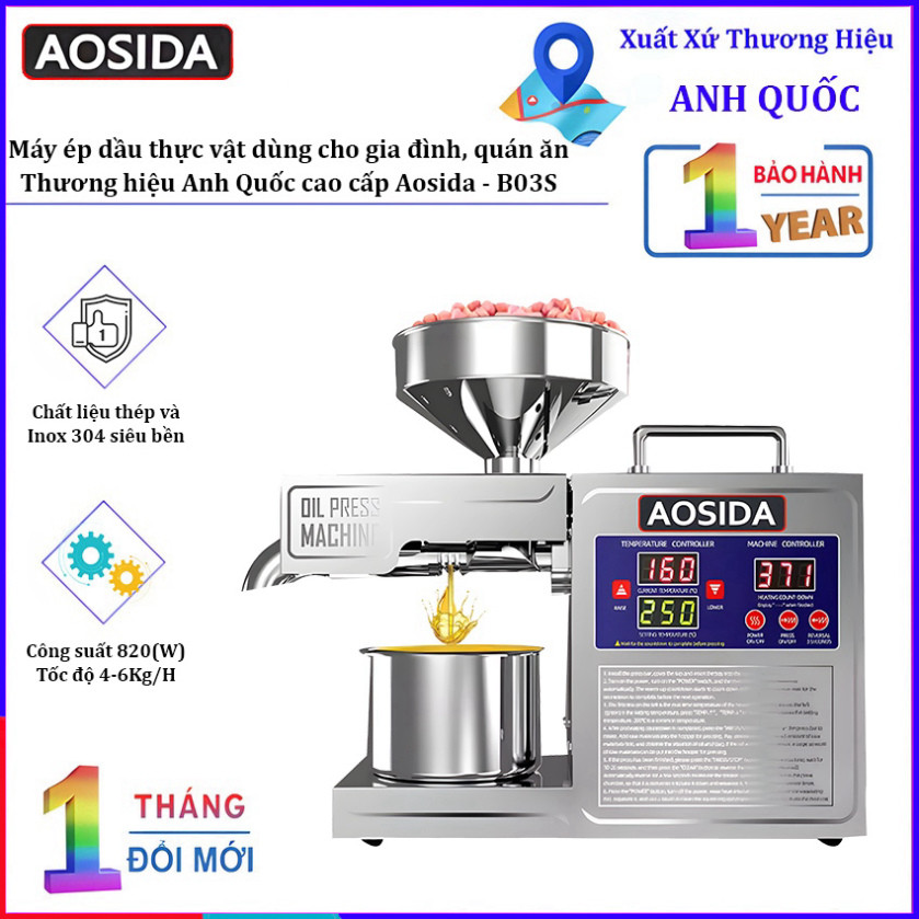 [CHÍNH HÃNG] Máy ép dầu ăn thương hiệu Anh Quốc cao cấp Aosida - B03S. Công suất 820W - HÀNG CHÍNH H