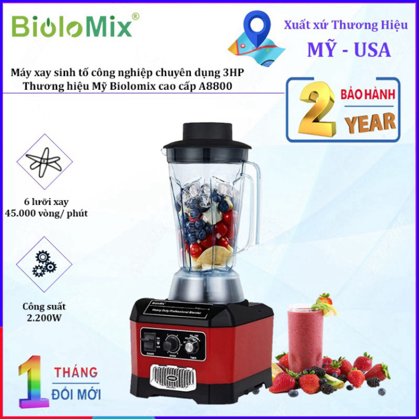 [CHÍNH HÃNG] Máy xay sinh tố công nghiệp Biolomix A8800, 3HP, 2200W, 2Lít - HÀNG CHÍNH HÃNG
