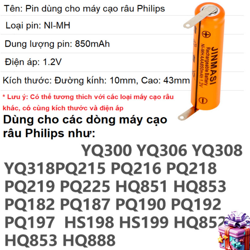[NEW]  Pin Jinmasi JM850 dùng cho máy cạo râu Philips Ni-MH 1.2V, 850mAh