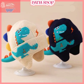 Mũ Len Dệt Kim Có Bịt Tai Giữ Ấm Họa Tiết Khủng Long Dễ Thương Cho Bé, Nón Len Beanie Ấm Áp Chống Lạnh Trẻ Em