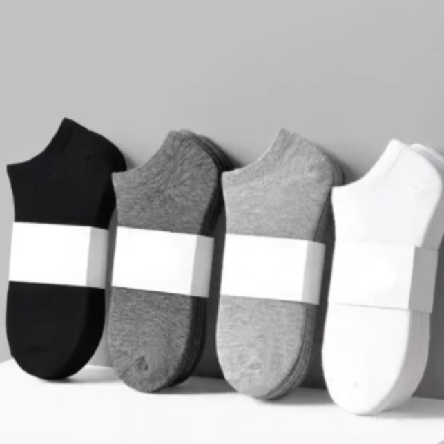 [SET 5, 10 ĐÔI] Tất nam nữ cổ ngắn chất liệu cotton chống hôi chân trơn không hoạ tiết trắng đen xám