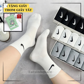 [SET 5, 10 ĐÔI] Tất nam nữ cổ cao, lửng, thấp hàng dệt kim thể thao trắng đen - tatxinhgiare