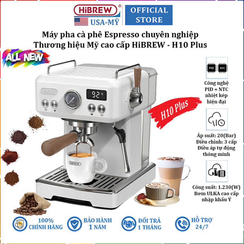 Máy pha cà phê Espresso chuyên nghiệp thương hiệu Mỹ HiBREW H10 Plus - Hệ thống gia nhiệt kép PID + 