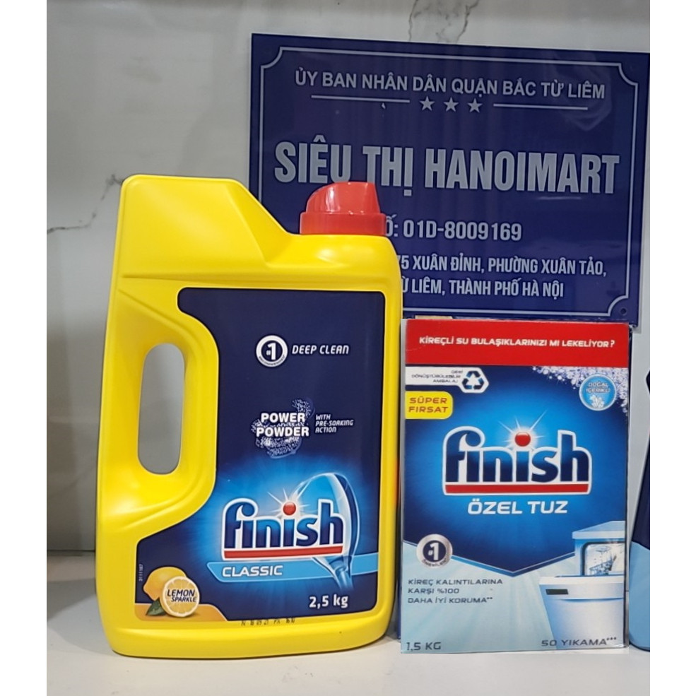 Combo Bột rửa chén Finish classic 2.5kg+ Nước vệ sinh máy rửa bát